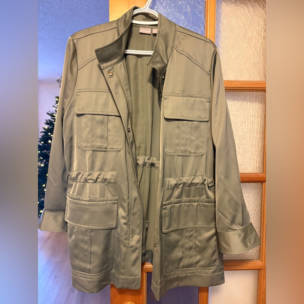 Chico’s Olive Green Women's Utility Jacket Size 3P / Extra Large Petite